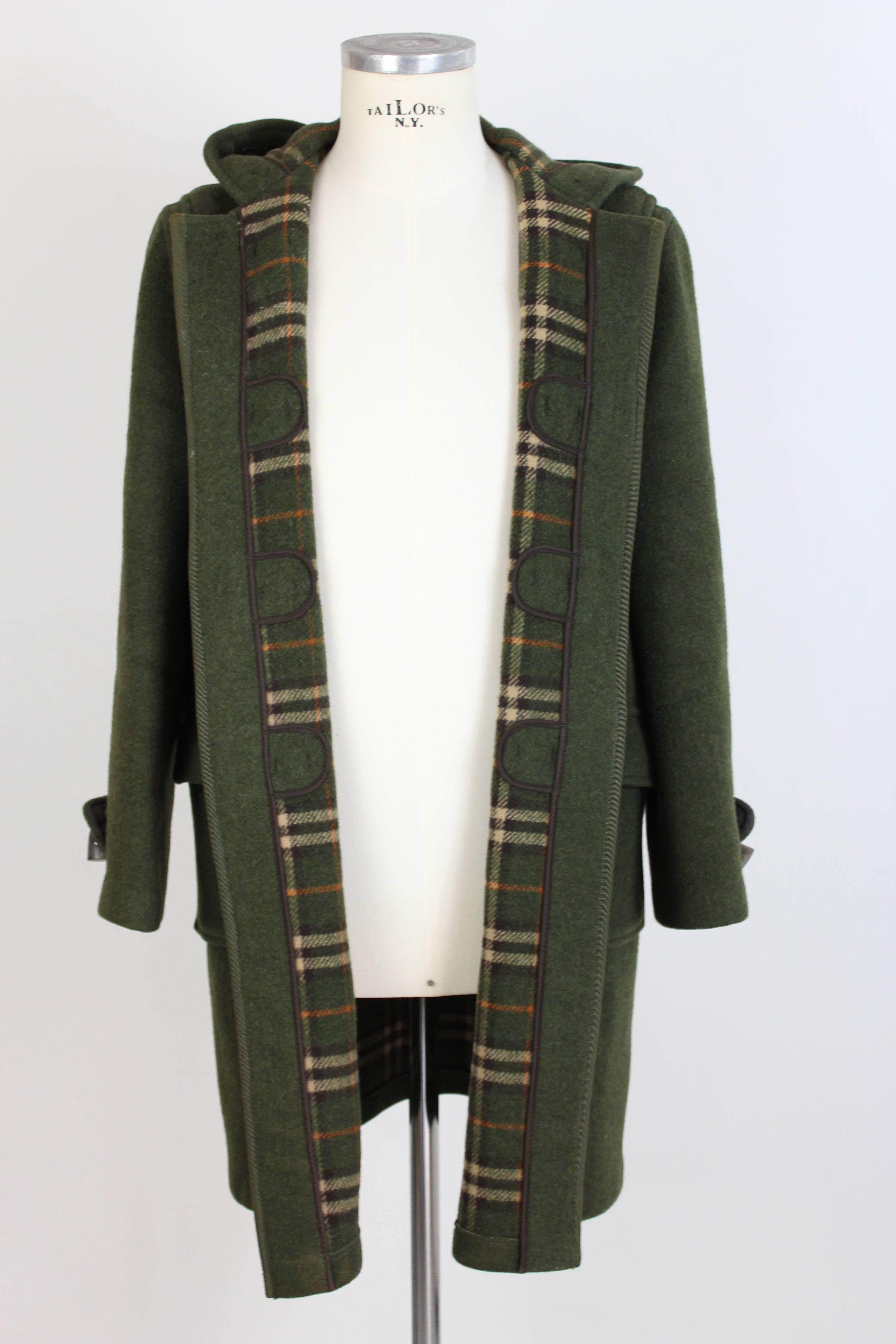 Black Burberry Montgomery Dark Green Wool English Coat, 1980 For Sale