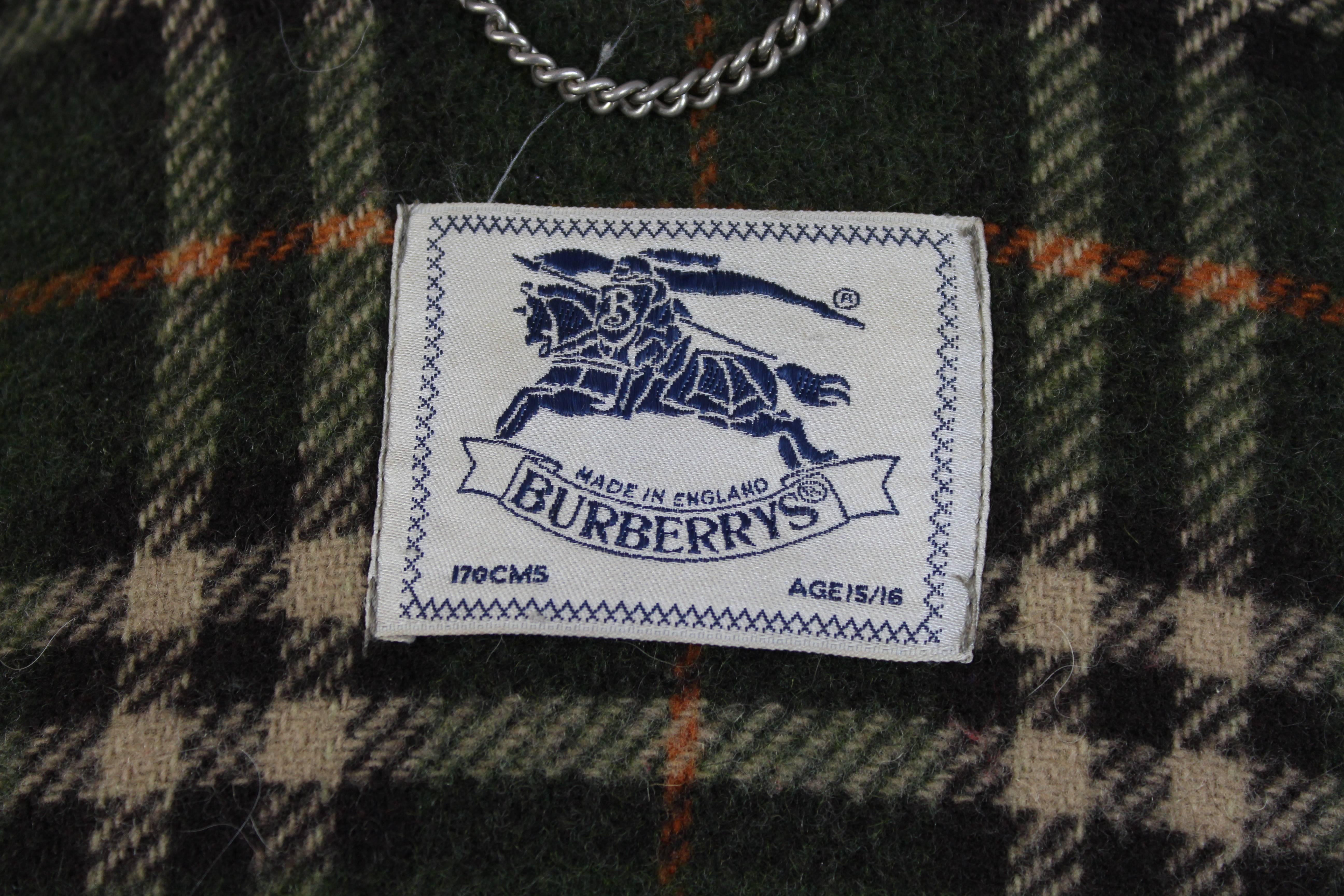 Men's Burberry Montgomery Dark Green Wool English Coat, 1980 For Sale