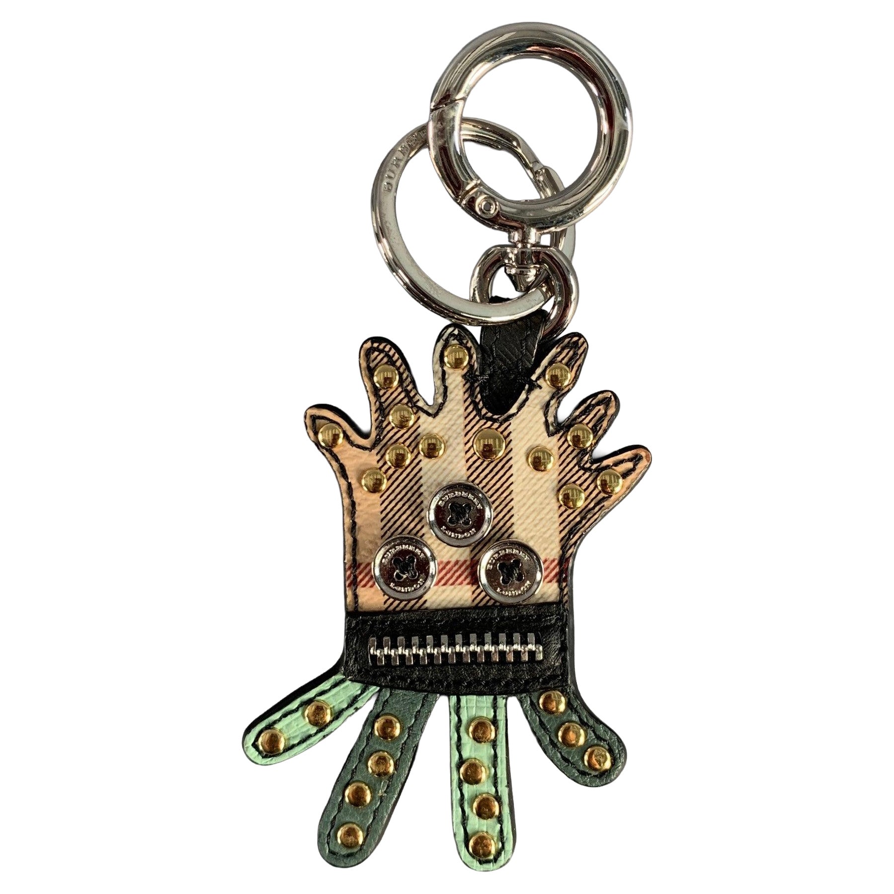 BURBERRY Multi-Color Plaid Leather Metal Bag Charm Bags For Sale