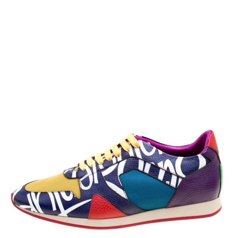 Burberry Multi Colorblock Leather r Print and Canvas Sneakers Size 43 ...