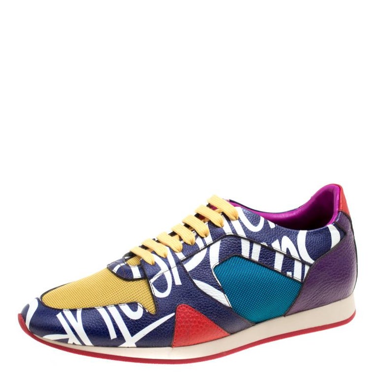 Burberry Multi Colorblock Leather r Print and Canvas Sneakers Size 43 ...