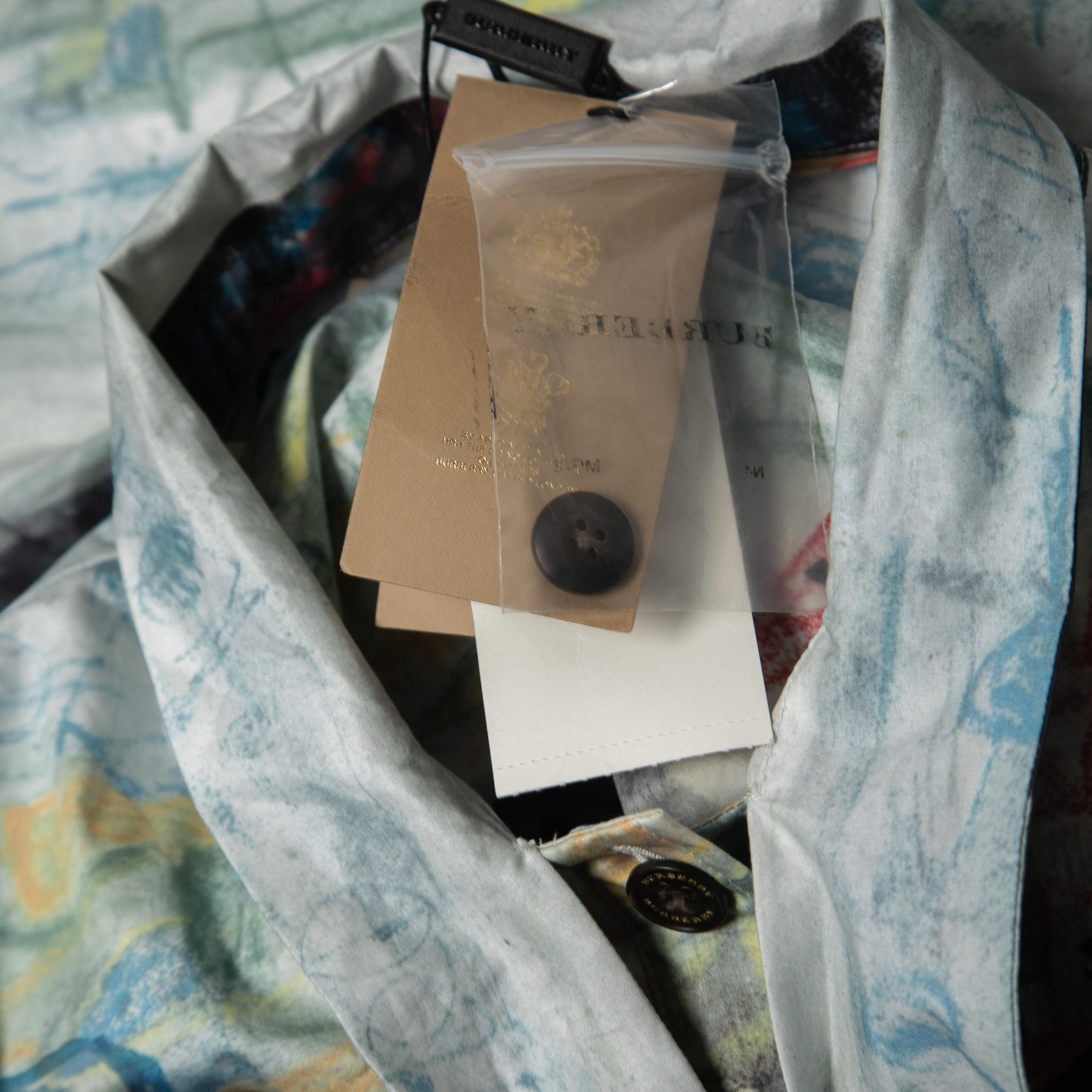 Burberry Multicolor Abstract Print Cotton Button Front Neck Tie Detail Full Slee In New Condition In Dubai, Al Qouz 2