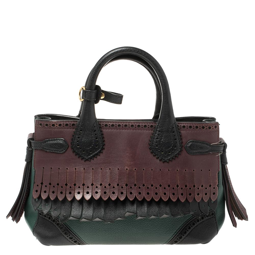 Burberry Multicolor Brogue Leather Banner Fringe Tote