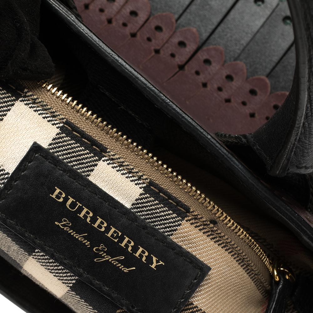 Black Burberry Multicolor Brogue Leather Banner Fringe Tote