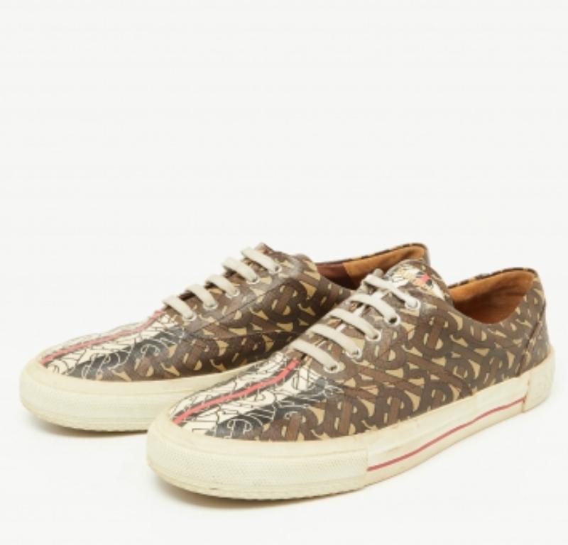 Burberry Multicolore Brown TB Monogram Coated Canvas Sneakers Size 42 en vente 2