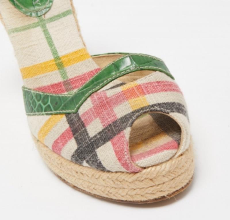 Women's Burberry Multicolor Canvas and Croc Embossed Leather Wedge Sandals Size 40