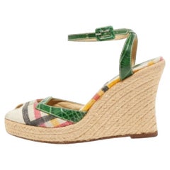 Burberry Multicolor Canvas and Croc Embossed Leather Wedge Sandals Size 40