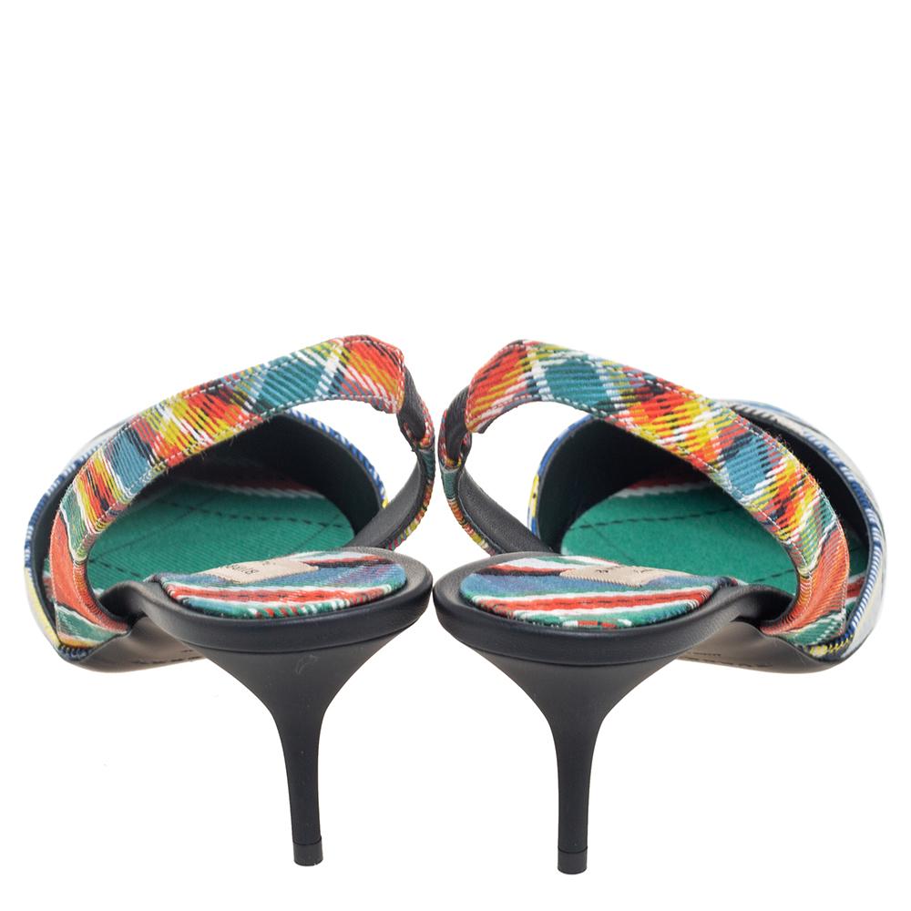 Gray Burberry Multicolor Canvas Annice Tartan Slingback Sandals Size 40