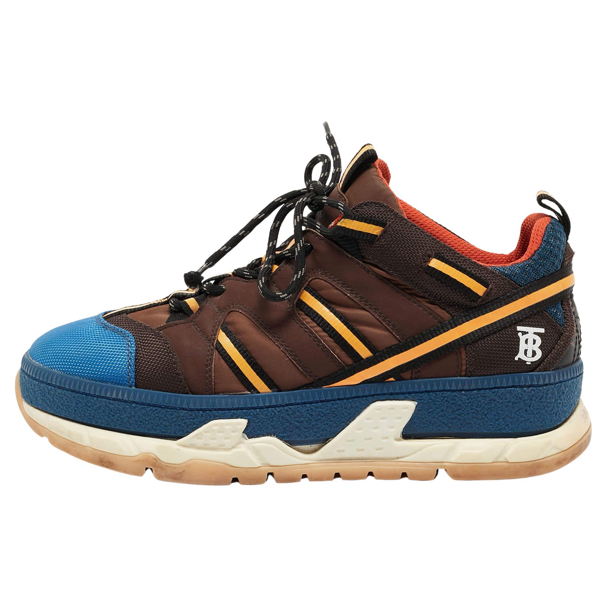 Burberry metallic leather and nylon union sneakers new arrivals
