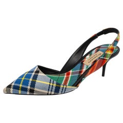 Burberry Multicolor Check Canvas Pointed Toe Slingback Sandals Size 40