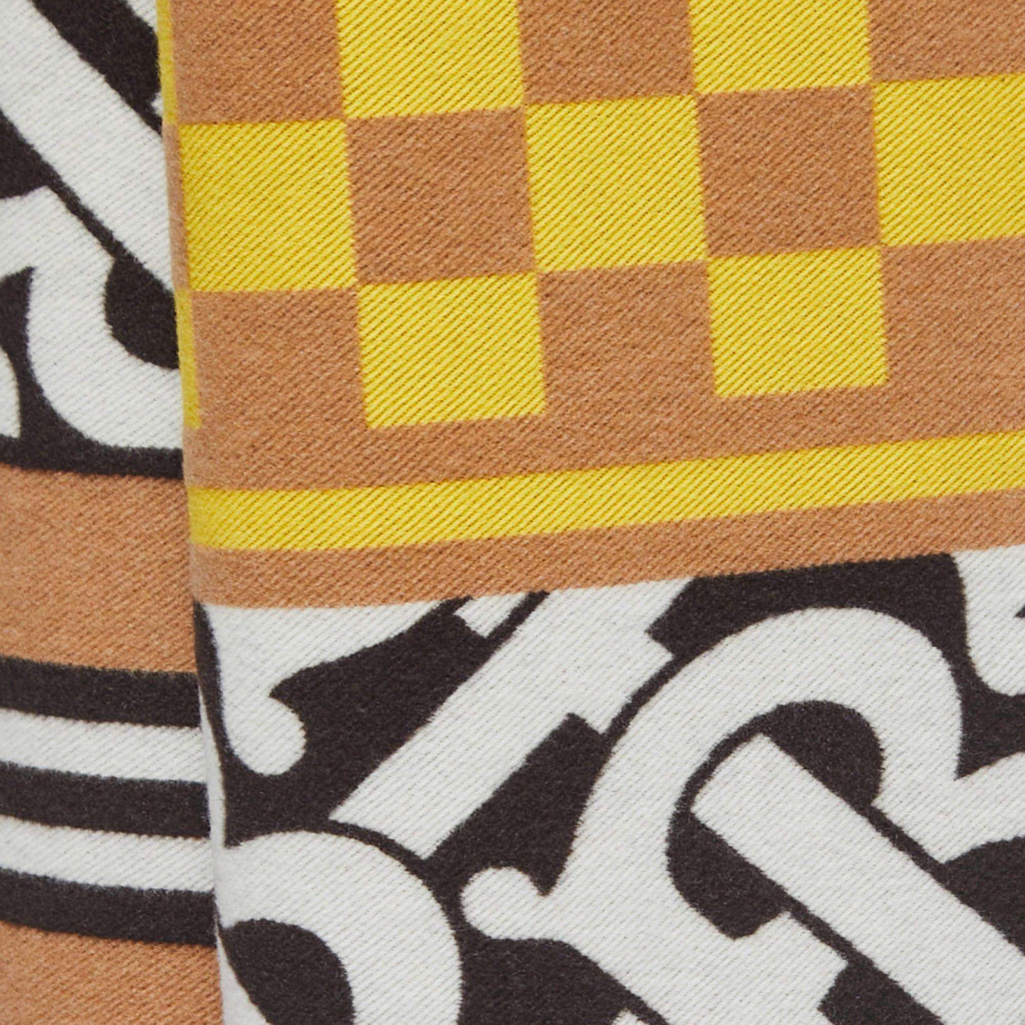 Beige Burberry Multicolor Checkboard Football Patterned Cashmere Scarf