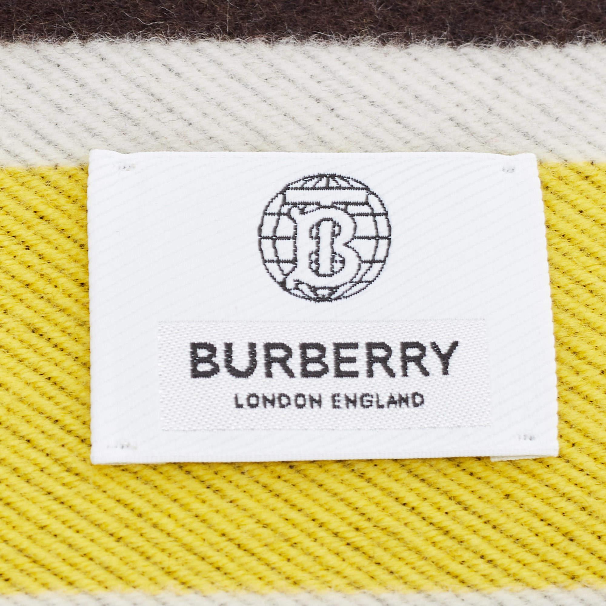 Burberry Multicolor Checkboard Football Patterned Cashmere Scarf In Excellent Condition In Dubai, Al Qouz 2