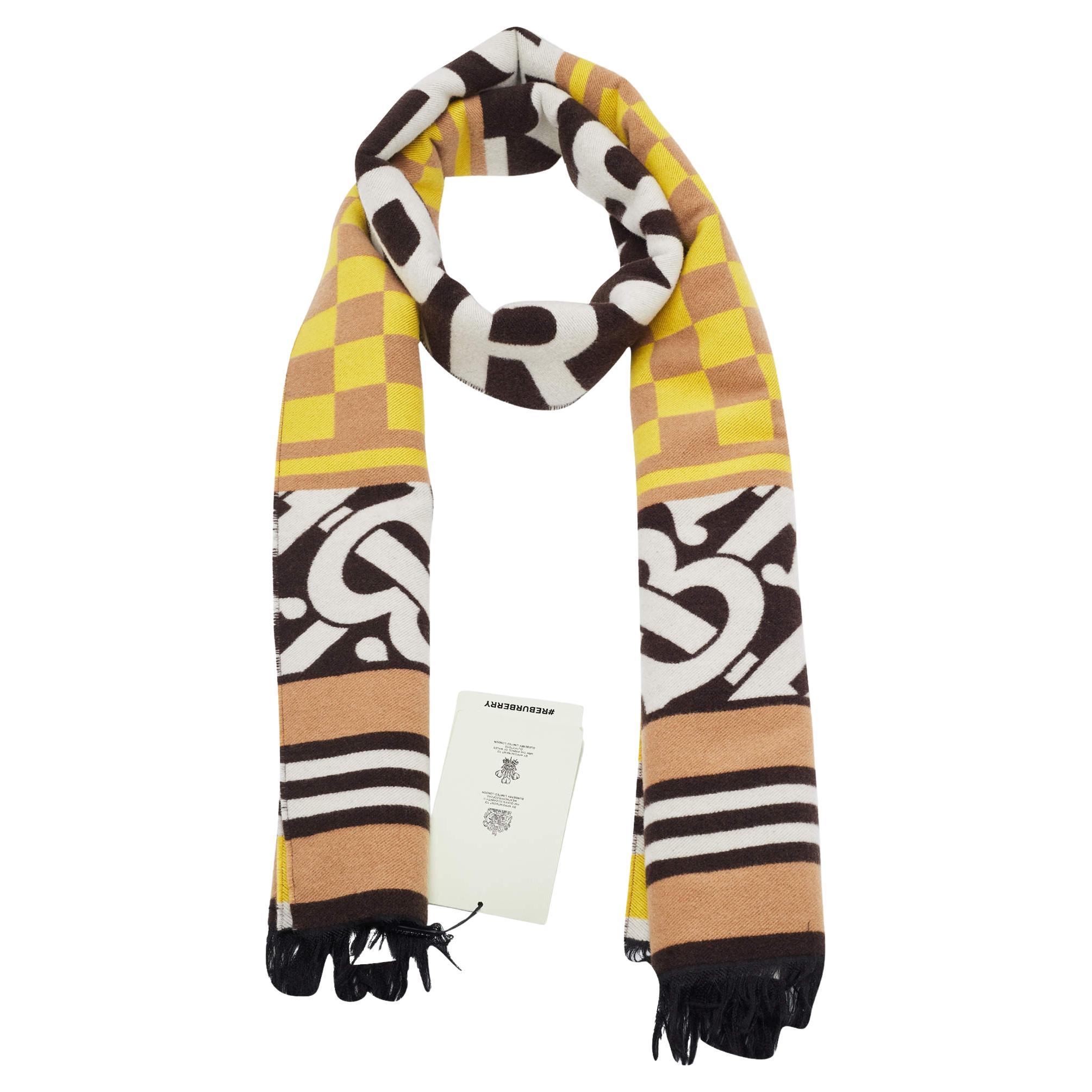 Burberry Multicolor Checkboard Football Patterned Cashmere Scarf For Sale  at 1stDibs