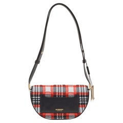 Burberry Multicolor Checkered Fabric and Leather Mini Olympia Shoulder Bag