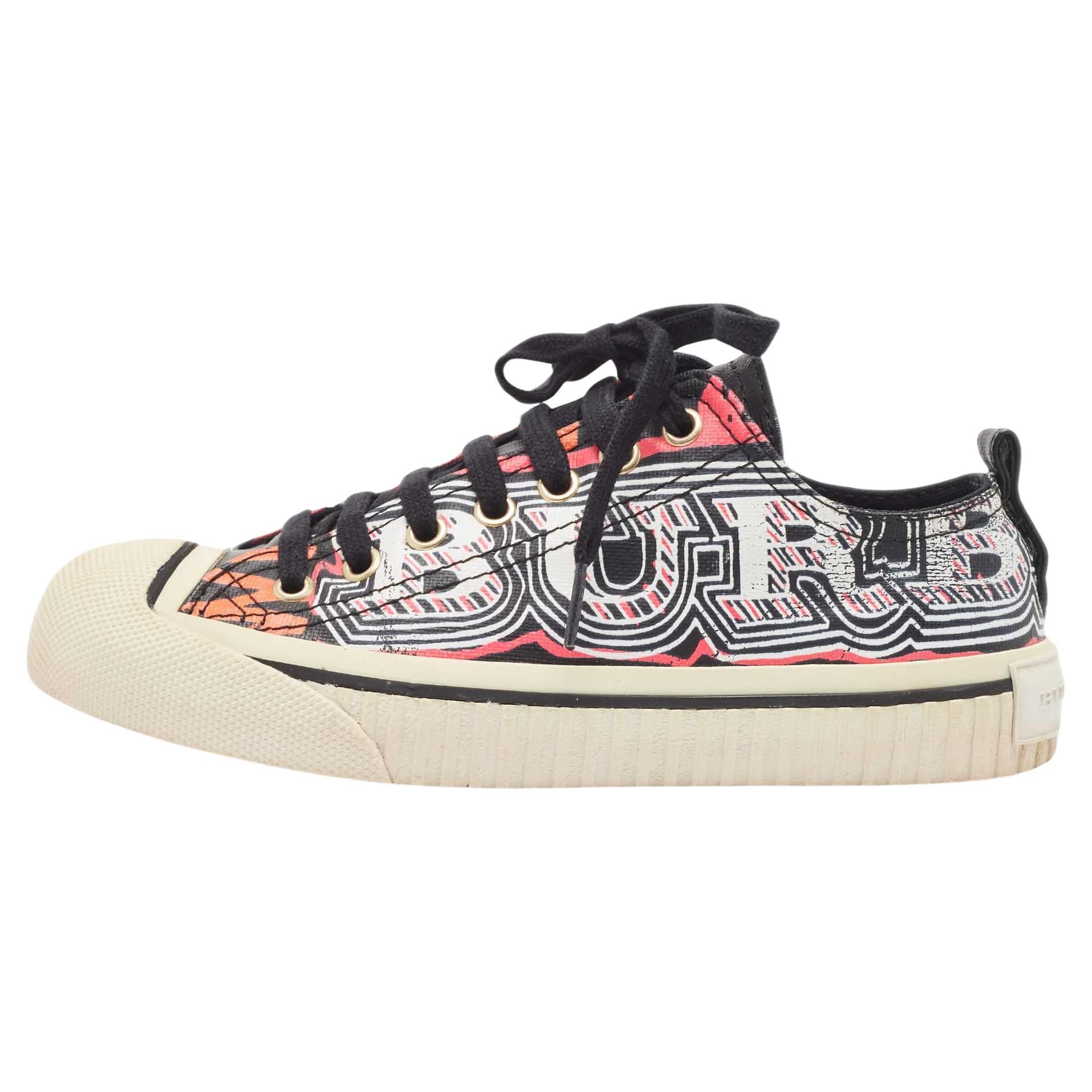 Burberry Multicolor Coated Canvas Kingly Mark Print Low Top Sneakers Size 35 For Sale
