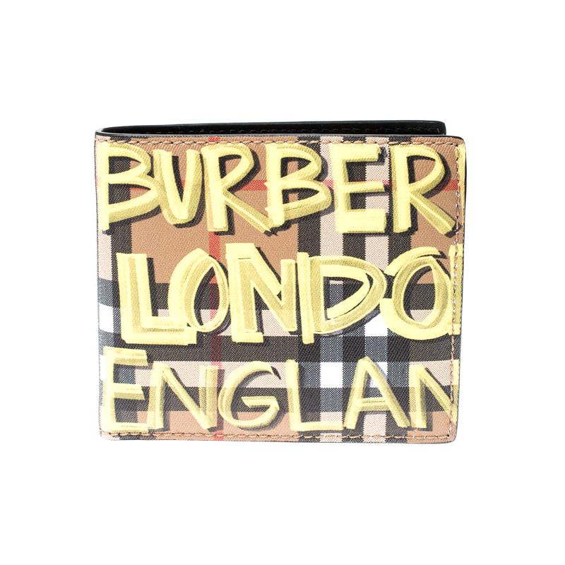 Burberry Multicolor Graffiti Print Check Leather Bifold Wallet