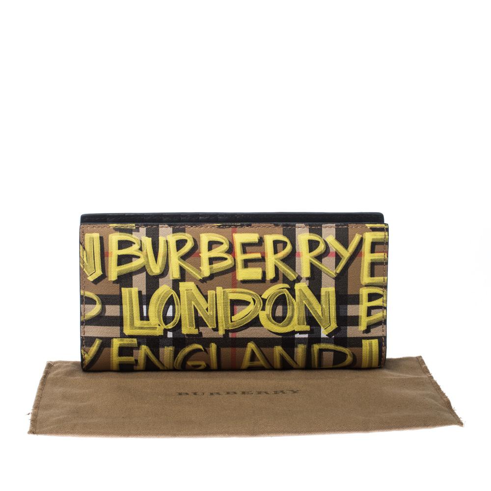 Burberry Multicolor Graffiti Print Vintage Check Coated CanvasBifold Long Wallet 7