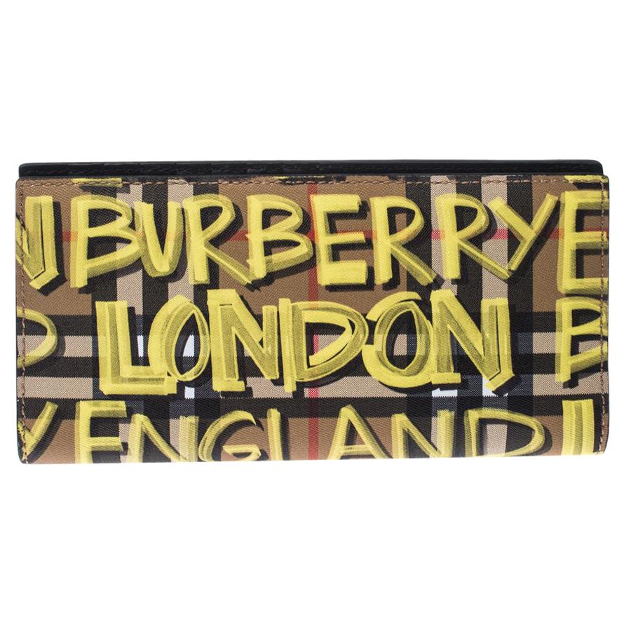 Burberry Multicolor Graffiti Print Vintage Check Coated CanvasBifold Long Wallet