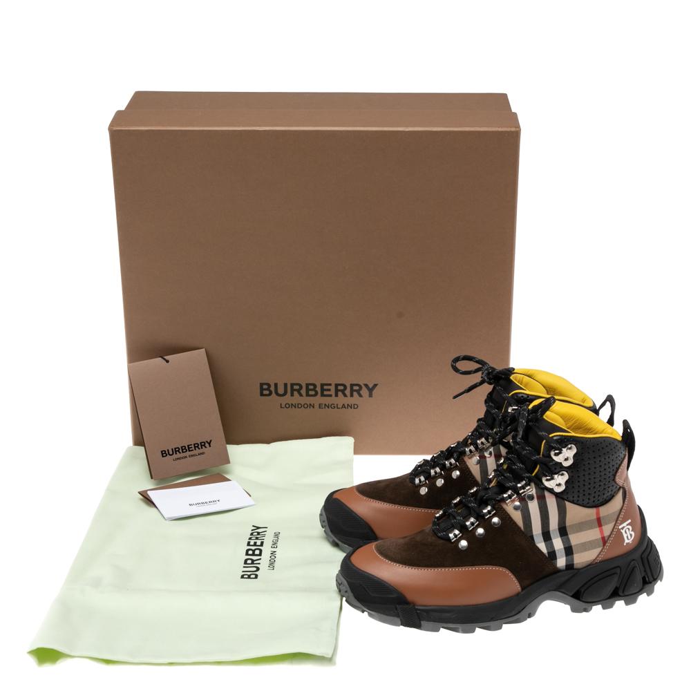 Burberry Multicolor/House Check Canvas And Leather Hiking Boots Size 36.5 4