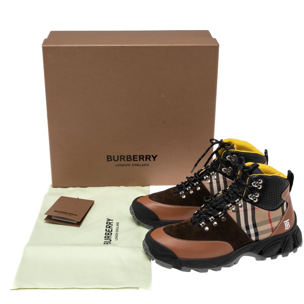 Burberry Multicolor/House Check Canvas And Leather Hiking Boots Size 39.5 2