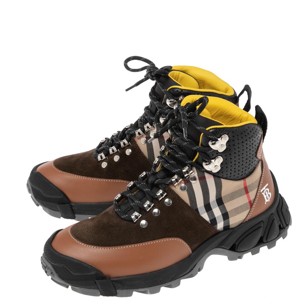 Burberry Multicolor/House Check Canvas And Leather Hiking Boots Size 40 3