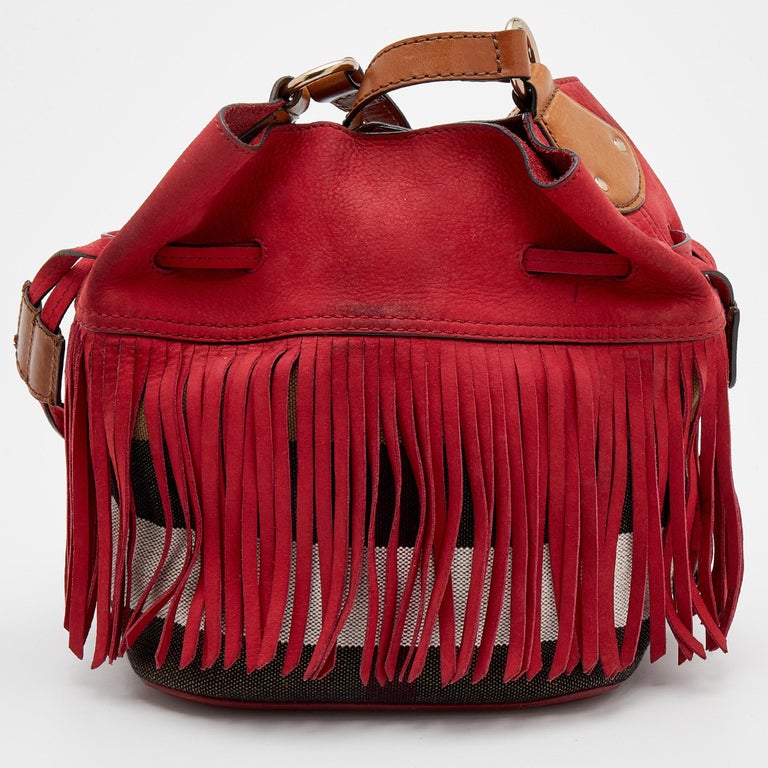 Burberry Multicolor Leather And Canvas Fringe Bucket Bag at