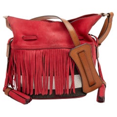 Burberry Mehrfarbige Bucket Bag aus Leder und Segeltuch mit Fransen