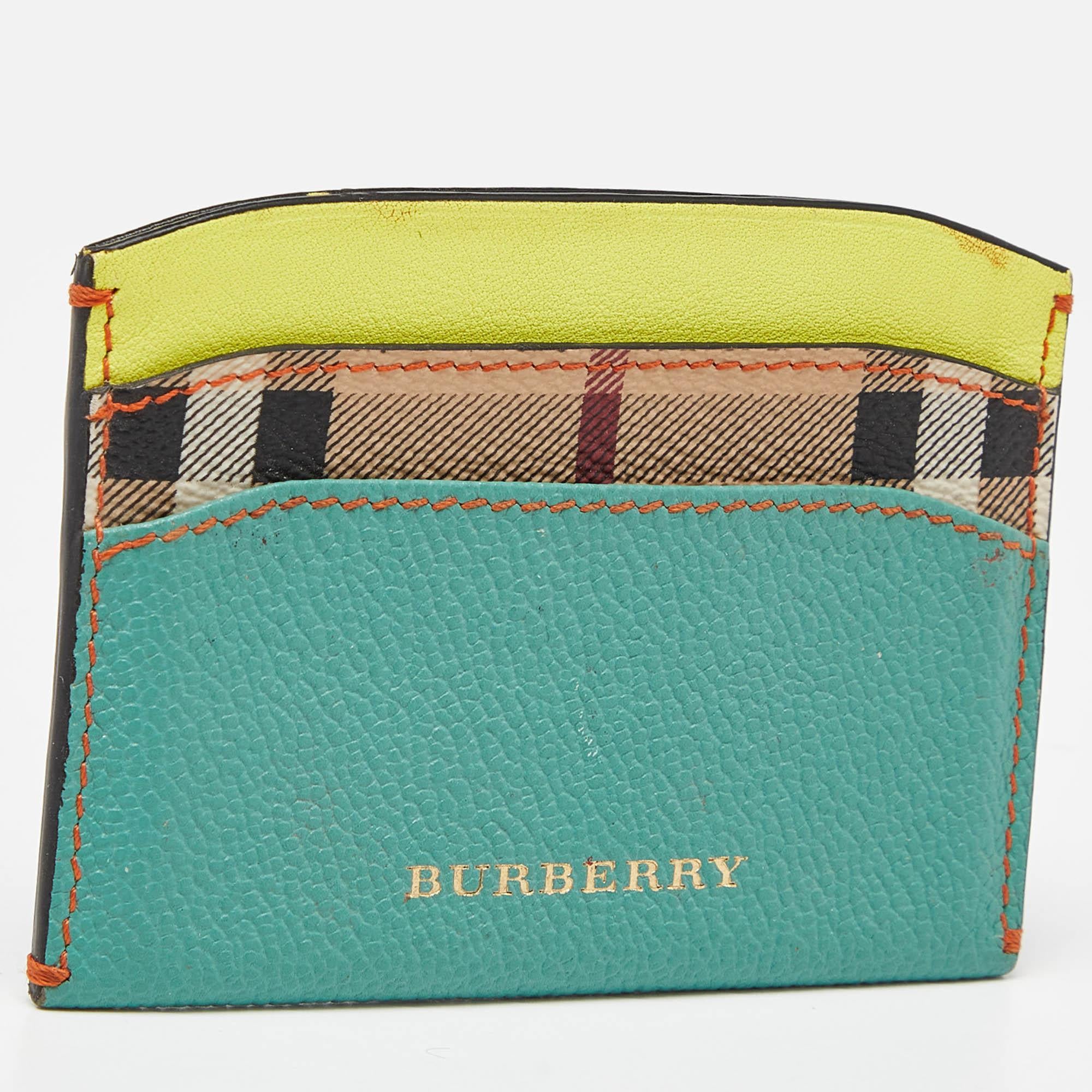 Green Burberry Multicolor Leather and Coated Canvas Card Holder For Sale