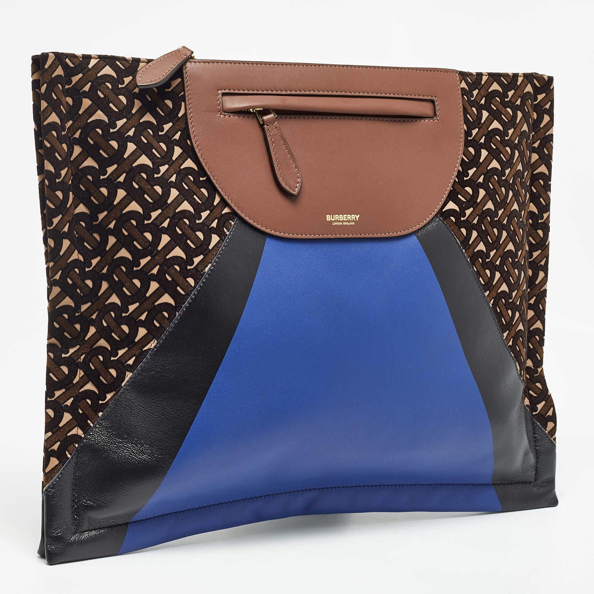 Black Burberry Multicolor Leather and Velvet Olympia Scarf Oversized Clutch