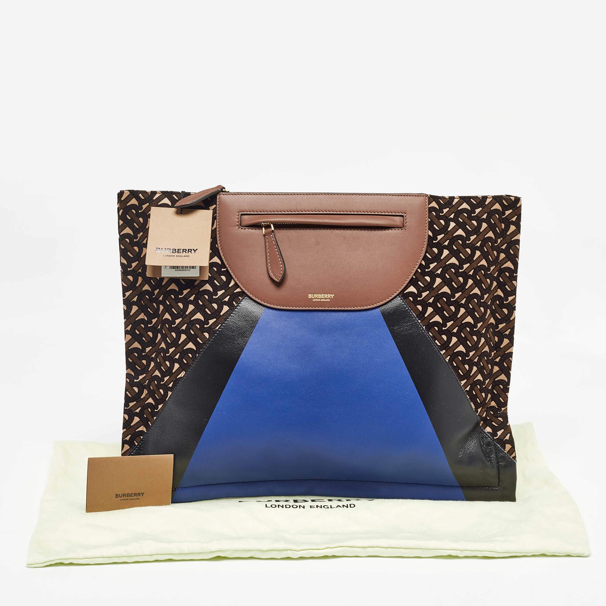 Burberry Multicolor Leather and Velvet Olympia Scarf Oversized Clutch 4
