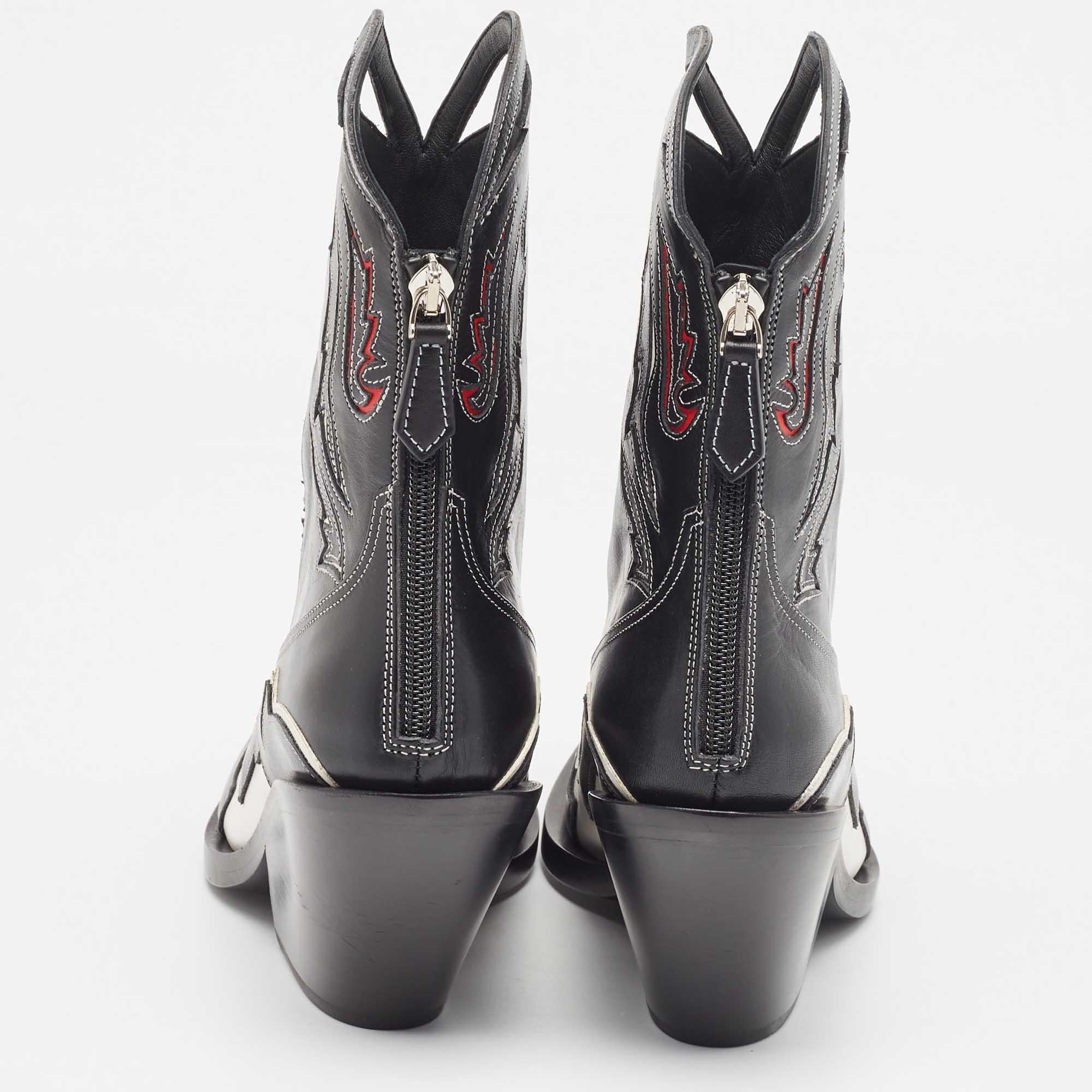 Black Burberry Multicolor Leather Cowboy Boots Size 38.5 For Sale