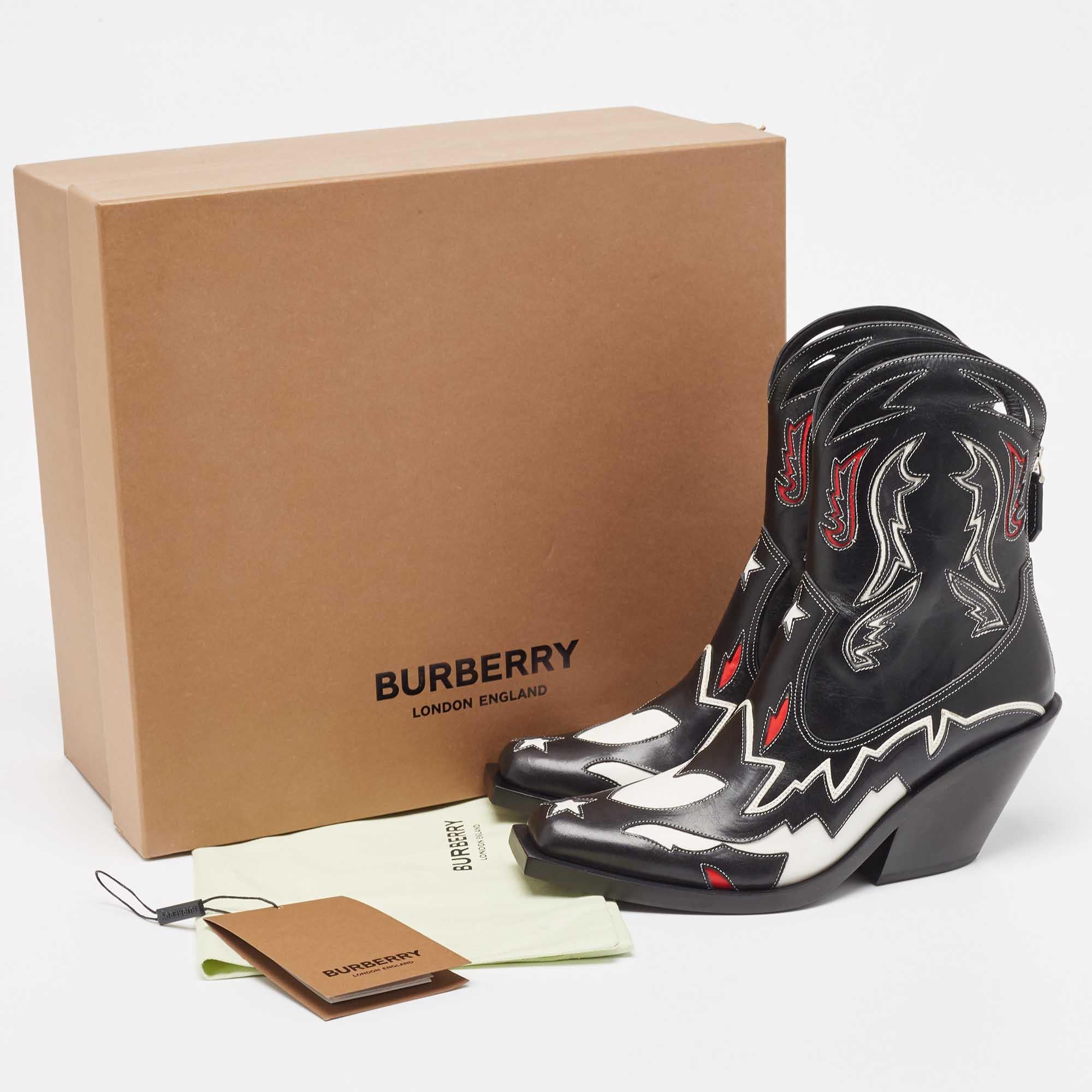 Burberry Multicolor Leather Cowboy Boots Size 38.5 For Sale 4