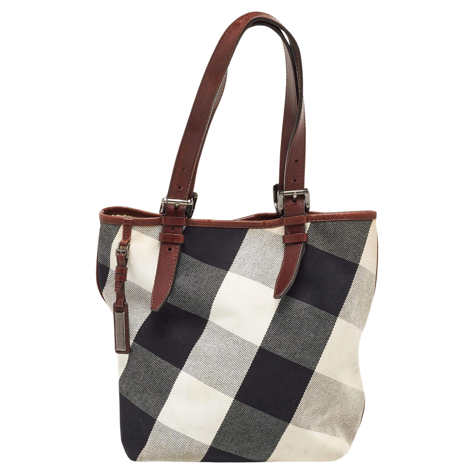 Burberry Multicolor Mega Check Canvas and Leather Tote For Sale