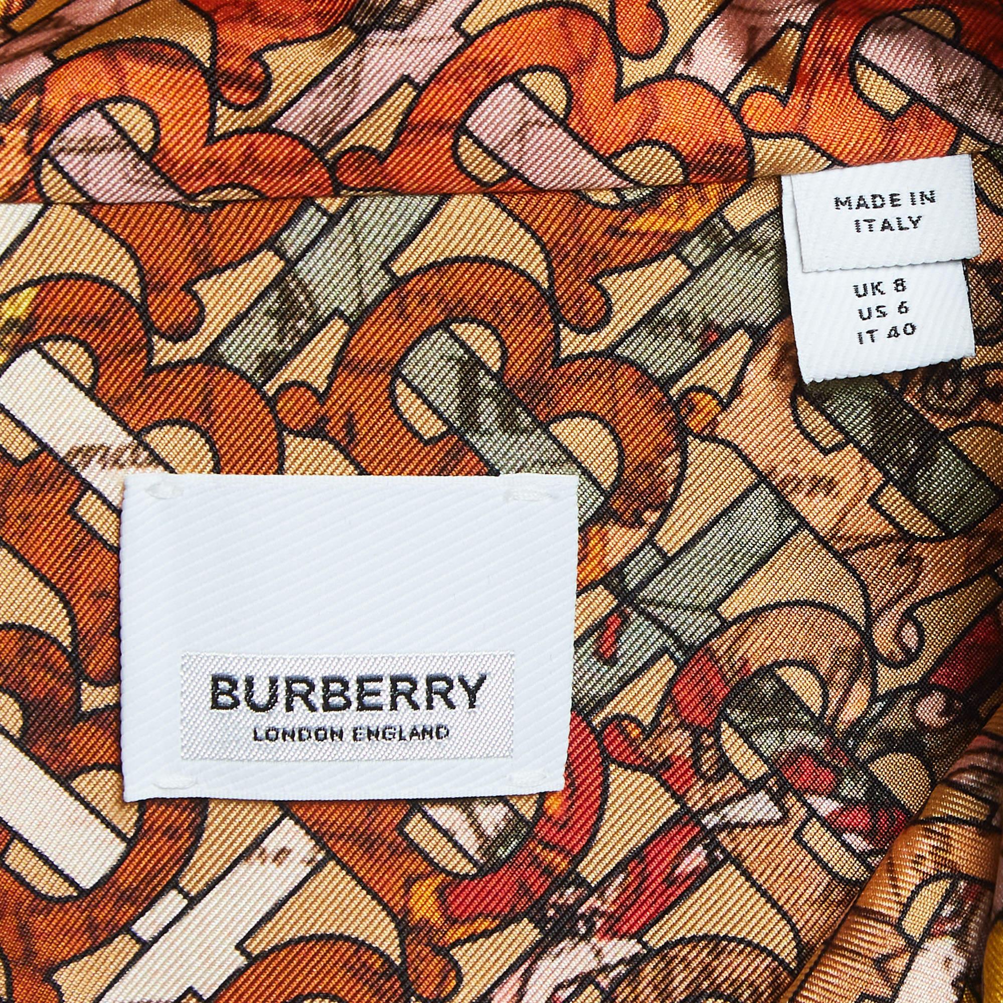 Burberry Multicolor Monogram Print Silk Short Sleeve Shirt S 1