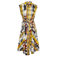Burberry Multicolor Printed Cotton Belted Sleeveless Midi Dress M