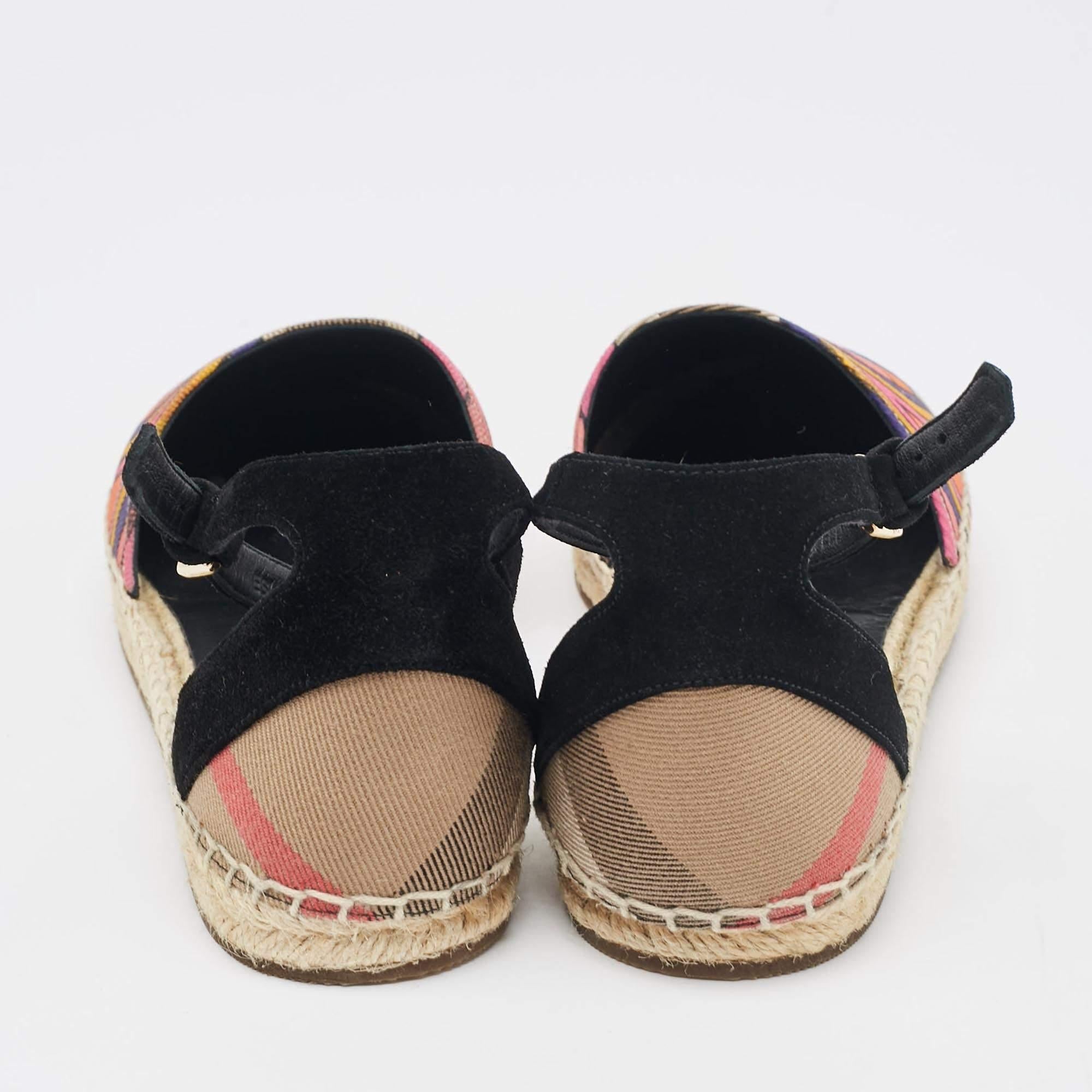 Women's Burberry Multicolor Printed House Check Canvas Espadrille Flats Size 38