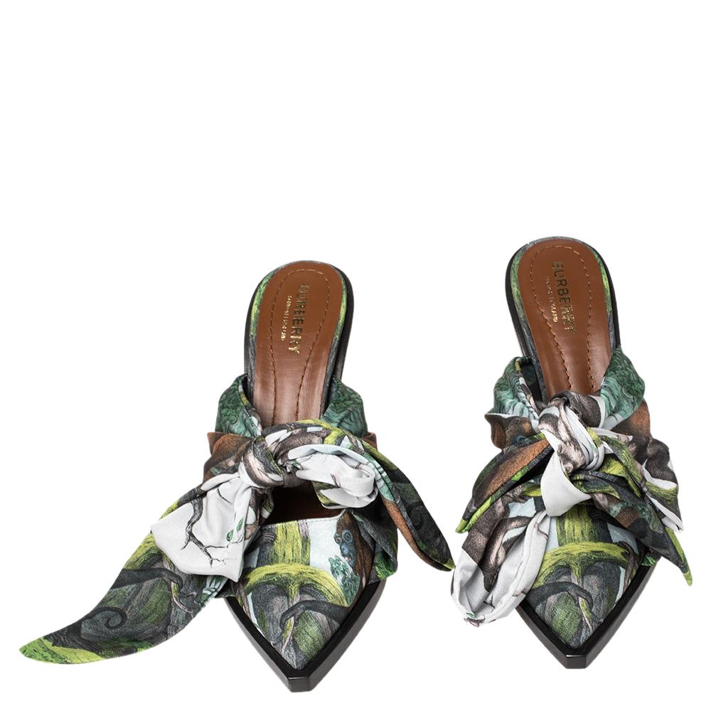 Burberry Multicolor Satin Tillington Mule Sandals Size 39 For Sale 1