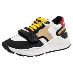 Used Burberry Multicolor Suede And Check Fabric Ramsay Low Top Sneakers Size 35