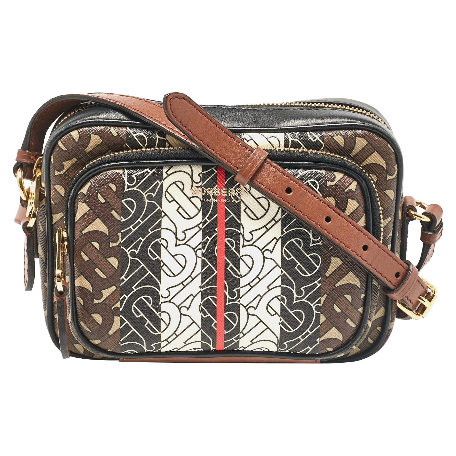 Burberry Multicolor TB-Print Coated Canvas and Leather Camera Crossbody Bag