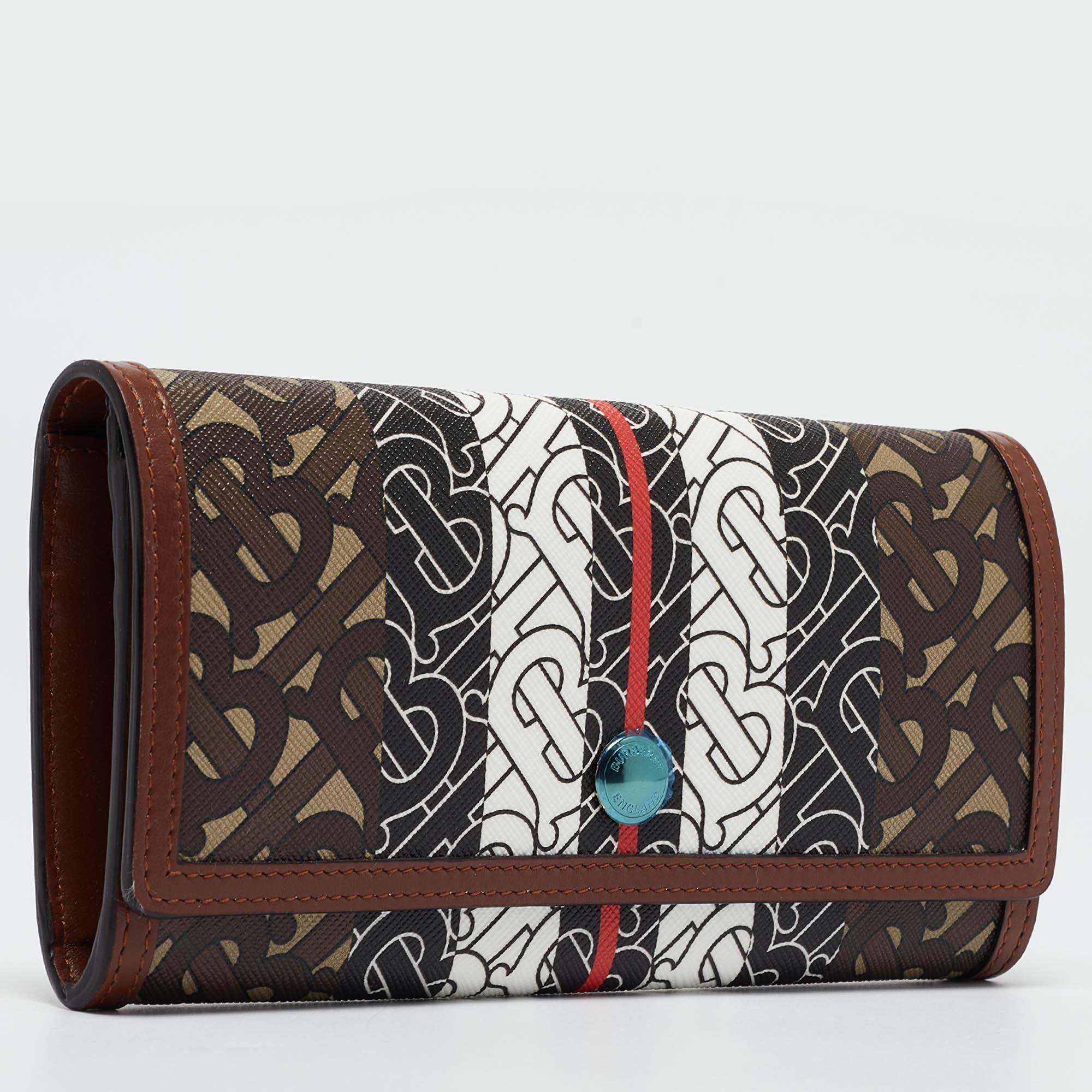Burberry Multicolor TB Print Coated Canvas and Leather Continental Wallet In Good Condition In Dubai, Al Qouz 2