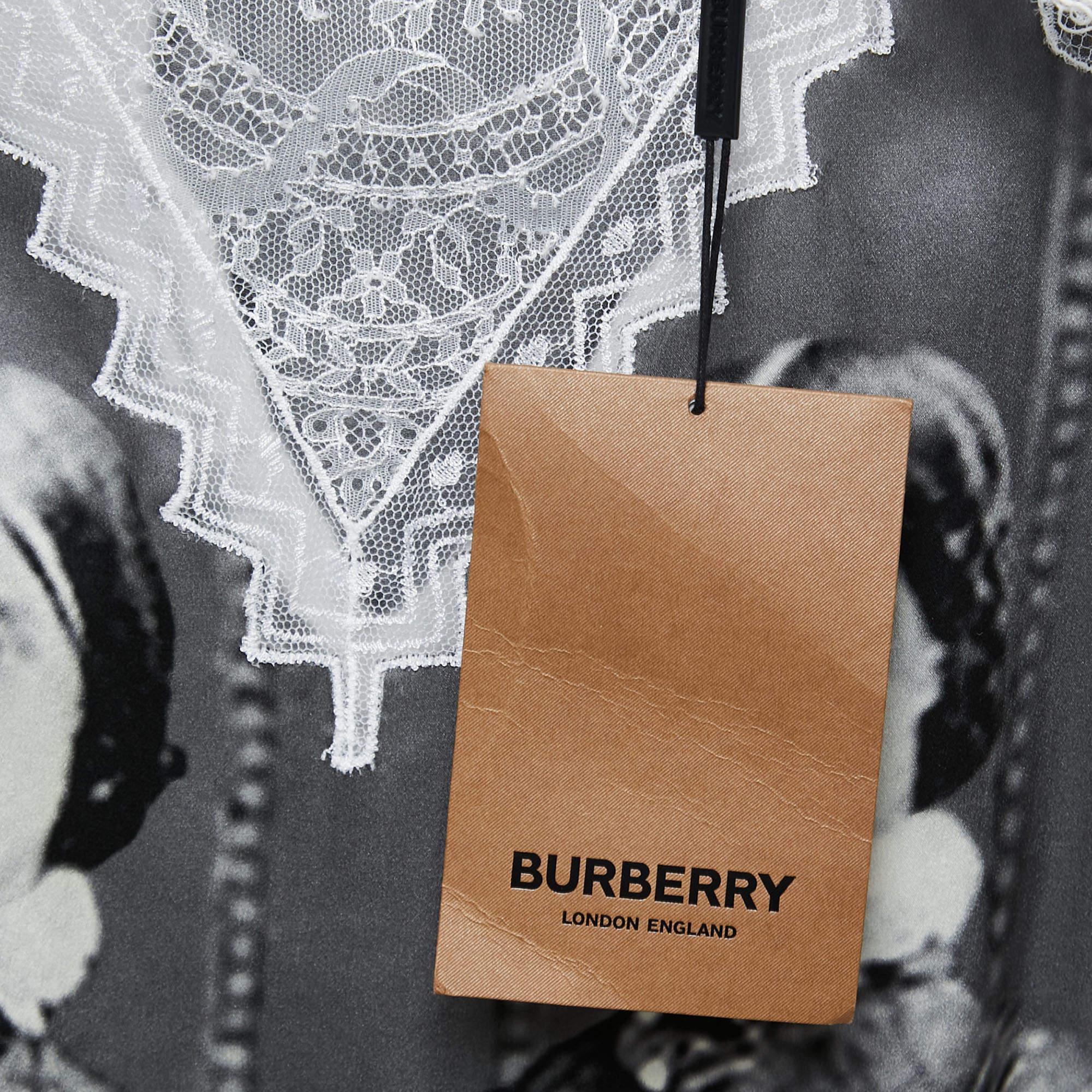 Gray Burberry Multicolor Victorian Print Silk Lace-Trimmed Slip Dress XS
