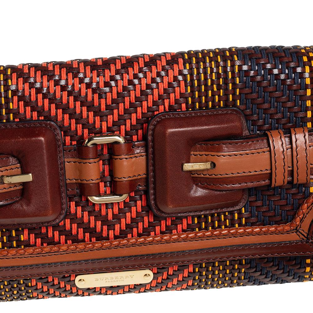 Burberry Multicolor Woven Leather Buckle Flap Clutch 5