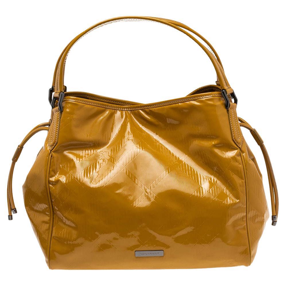 Burberry Mustard Patent Leather Large Bilmore Tote For Sale