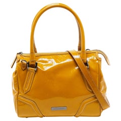 Used Burberry Mustard Patent Leather Top Zip Tote