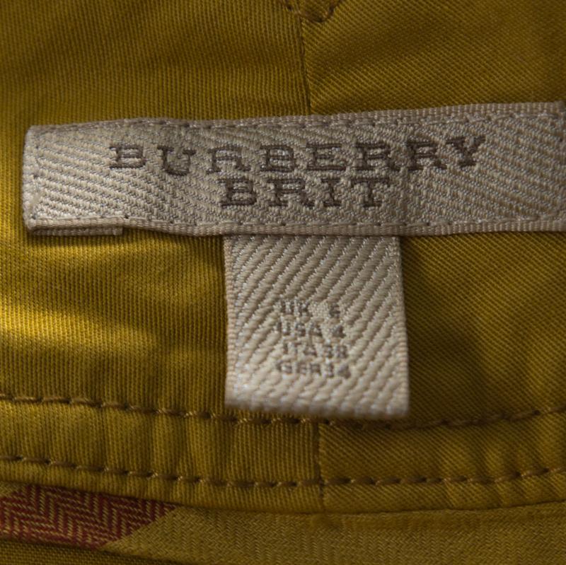 Burberry Mustard Yellow Cotton High Waist Back Buckle Detail Shorts S 2