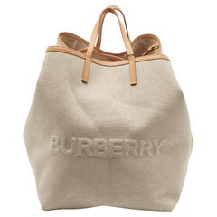 NEW Burberry Blue Printed Monogram Logo E-canvas Beach Tote Shoulder Bag  For Sale at 1stDibs
