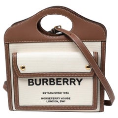 Burberry - Fourre-tout en toile et cuir naturel/marron
