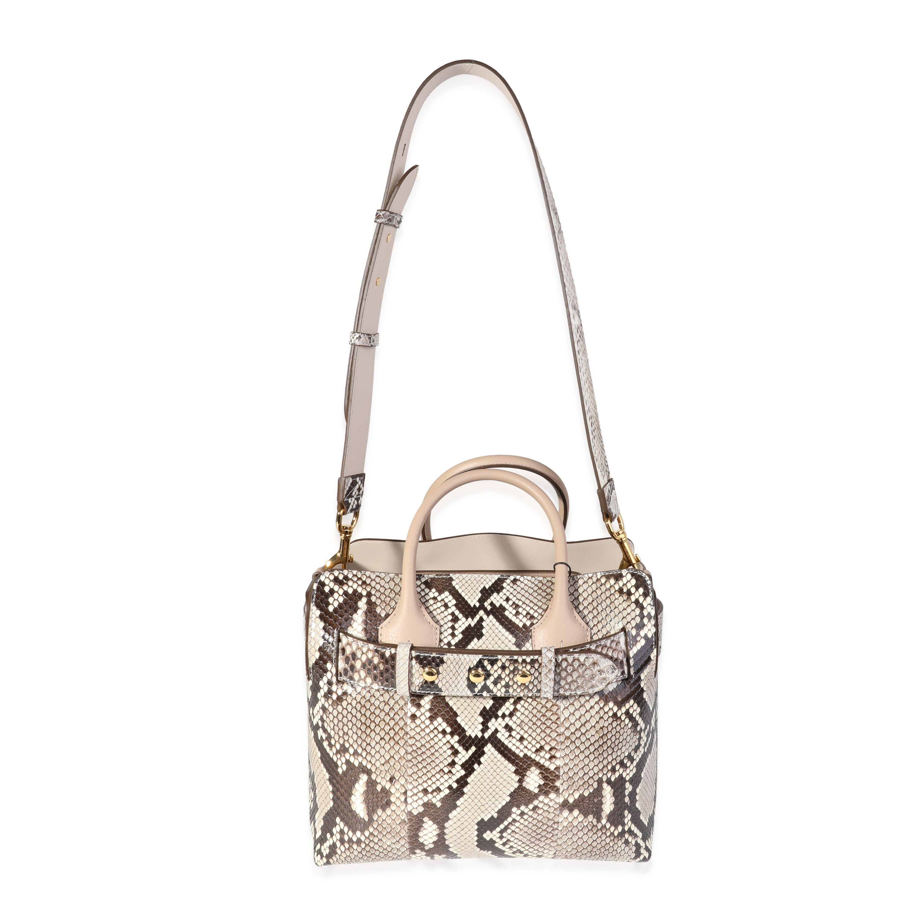 Listing Title: Burberry Natural Python & Pale Drift Leather Small Belt Bag
SKU: 121353
MSRP: 2790.00 USD
Condition: Pre-owned 
Handbag Condition: Excellent
Condition Comments: Item is in excellent condition and displays light signs of wear. Light