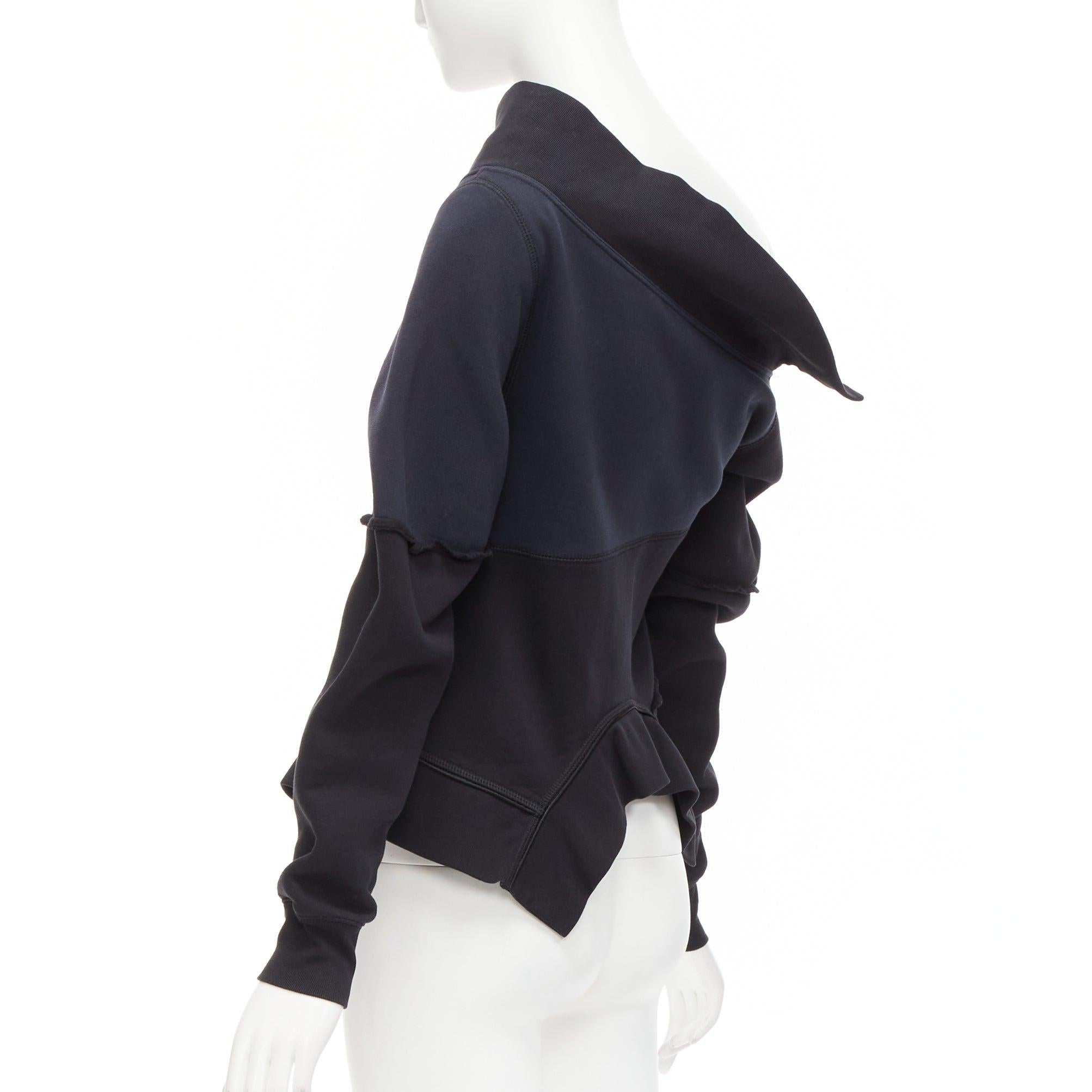 BURBERRY navy black asymmetric neck panelled deconstructed sweater top S For Sale 2
