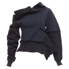 BURBERRY azul marino negro cuello asimétrico panelado suéter deconstruido top S